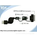 3 In 1 Micro Usb Apple Iphone Accessories Cable For Ipod , Ipad , Iphone4 27.5 Inches